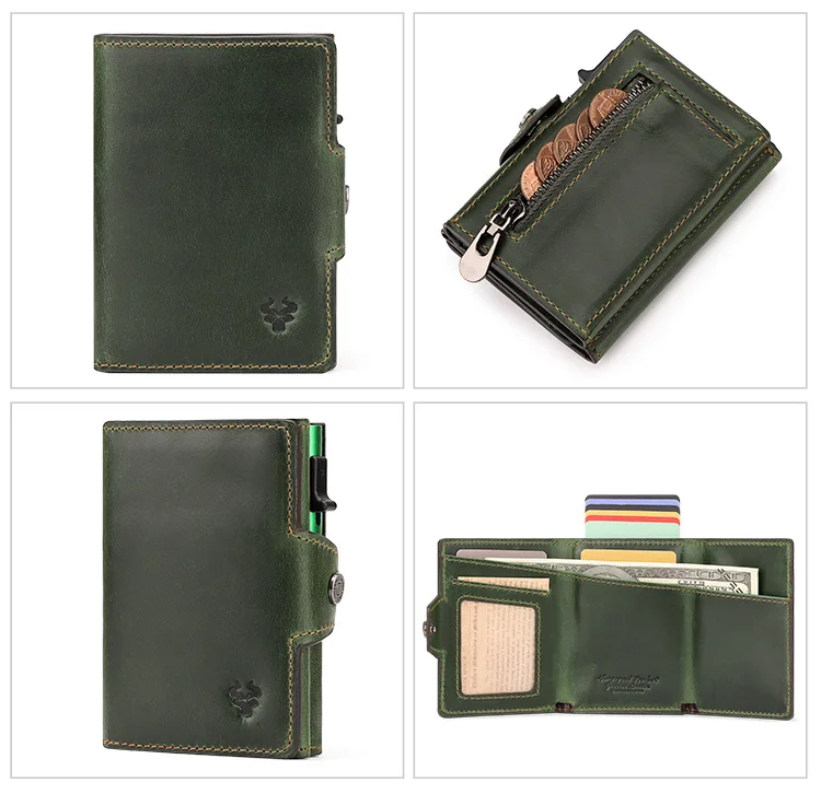 HUMERPAUL Herren-Kartenhalter mit Geldfach, Crazy Horse-Leder, Pop-Up, minimalistische Geldbörse, RFID-blockierendes, schlankes Bankkartenetui aus Metall – Detail 20
