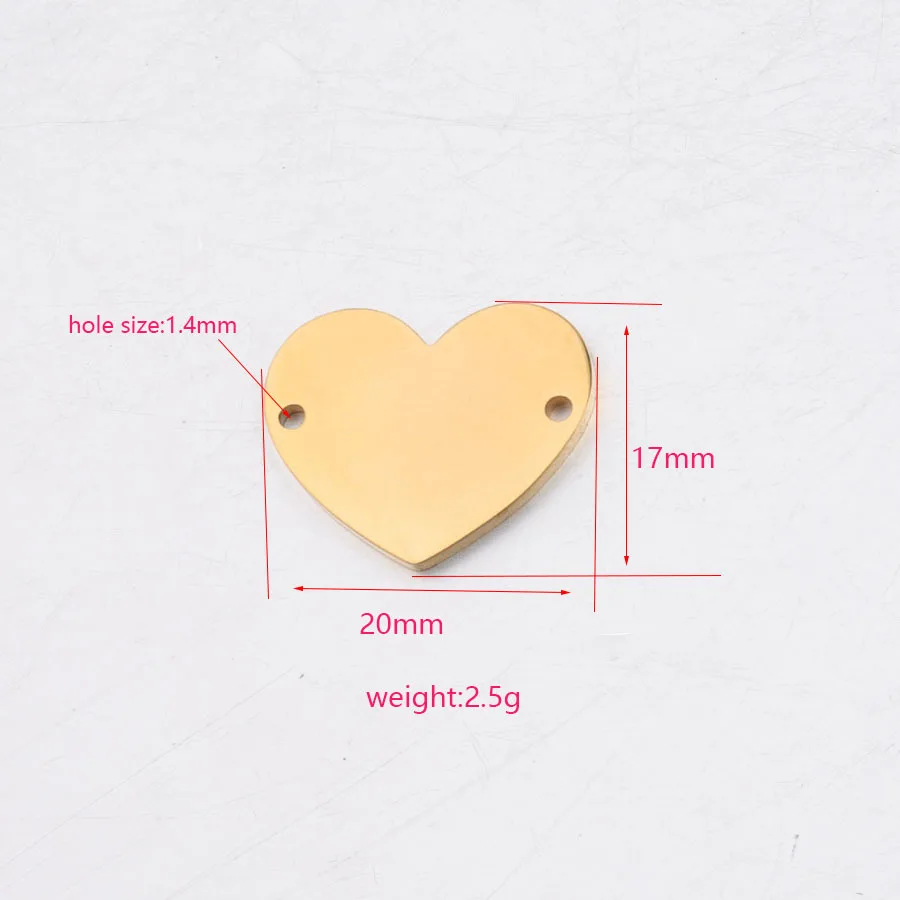 5Pcs Stainless Steel Charms Hearts Stamping Blank Plates Pendant Connector For Engraving Jewelry Making DIY Necklace Accessories