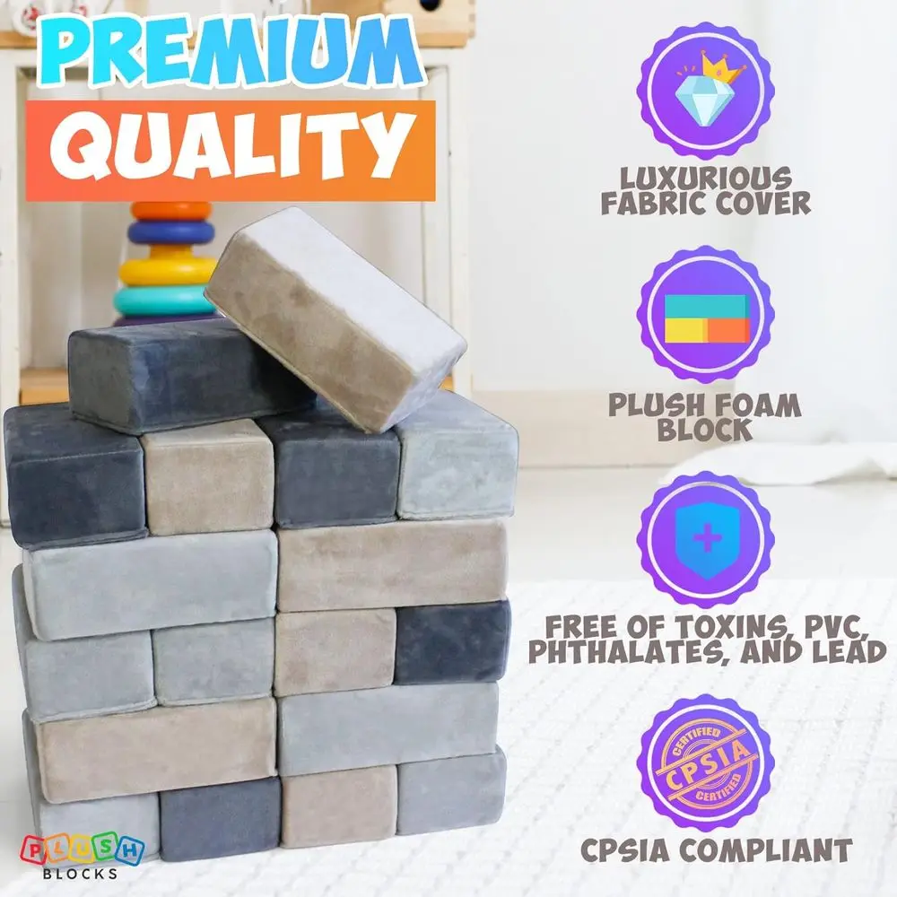 Luxury Soft Fabric Covered Foam Building Blocks - 24-Piece Set for Kids: Castle Rock Edition