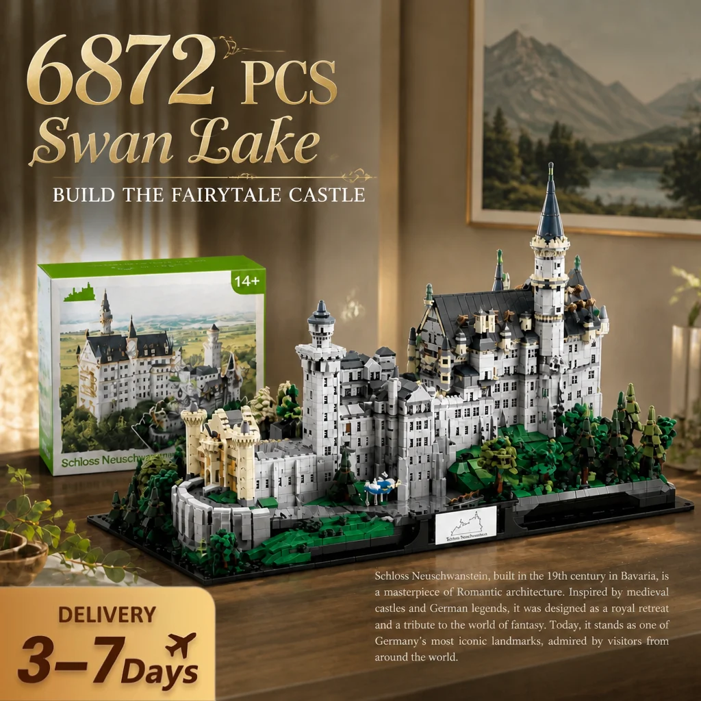 Klemmbausteine Schwanensee-Bausteine-Set, Mittelalterliche Burg-Architektur, Modulares Montagemodell, Sammlerstück, Heimdekoration, Kreatives Spielzeug, Geschenk für Erwachsene, 6872 Teile