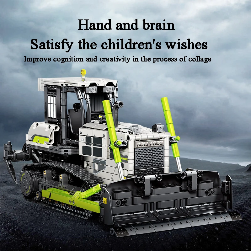 Mechanical bulldozer building block remote control electric engineering vehicle children's difficult assembly model