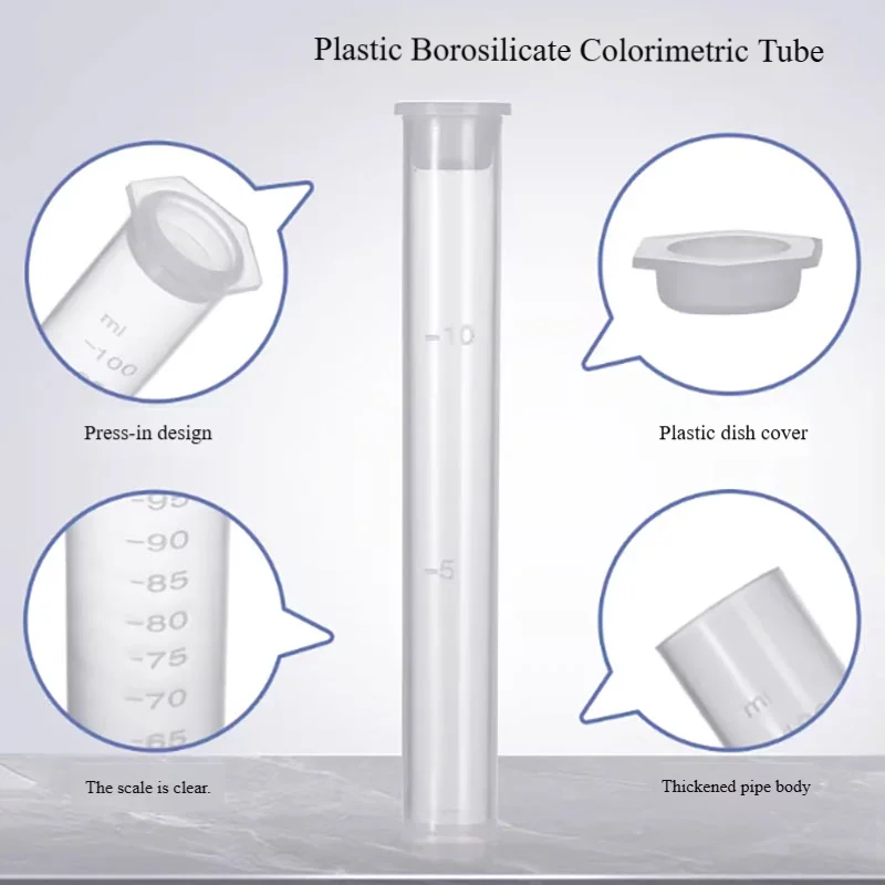 1PCS 6PCS 12PCS Plastic colorimetric tube 10ml25ml50ml100ml with stopper and lid PP flat bottom colorimetric tube with scale