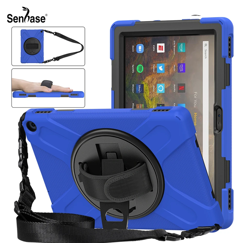 

Shockproof Kids Safe PC + Silicon Stand Shoulder Strap Tablet Cover For Amazon Fire HD 10 HD10 Plus 11th Gen 2021 Case