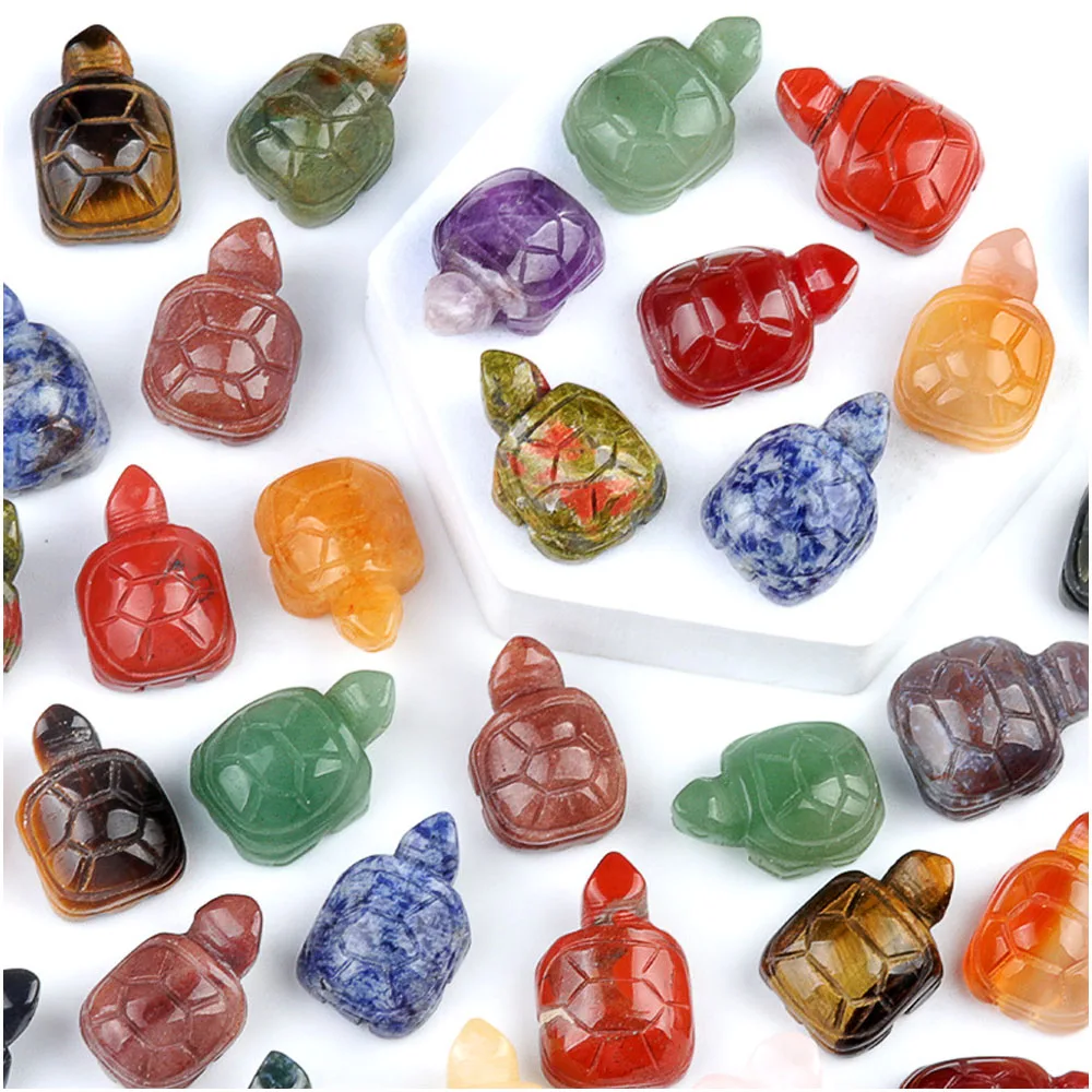 Turtle Shape Ornament Natural Stone Crystal Agate Mini Carving Small Animal Semi-precious Stone Crafts Turtle Small Decorative