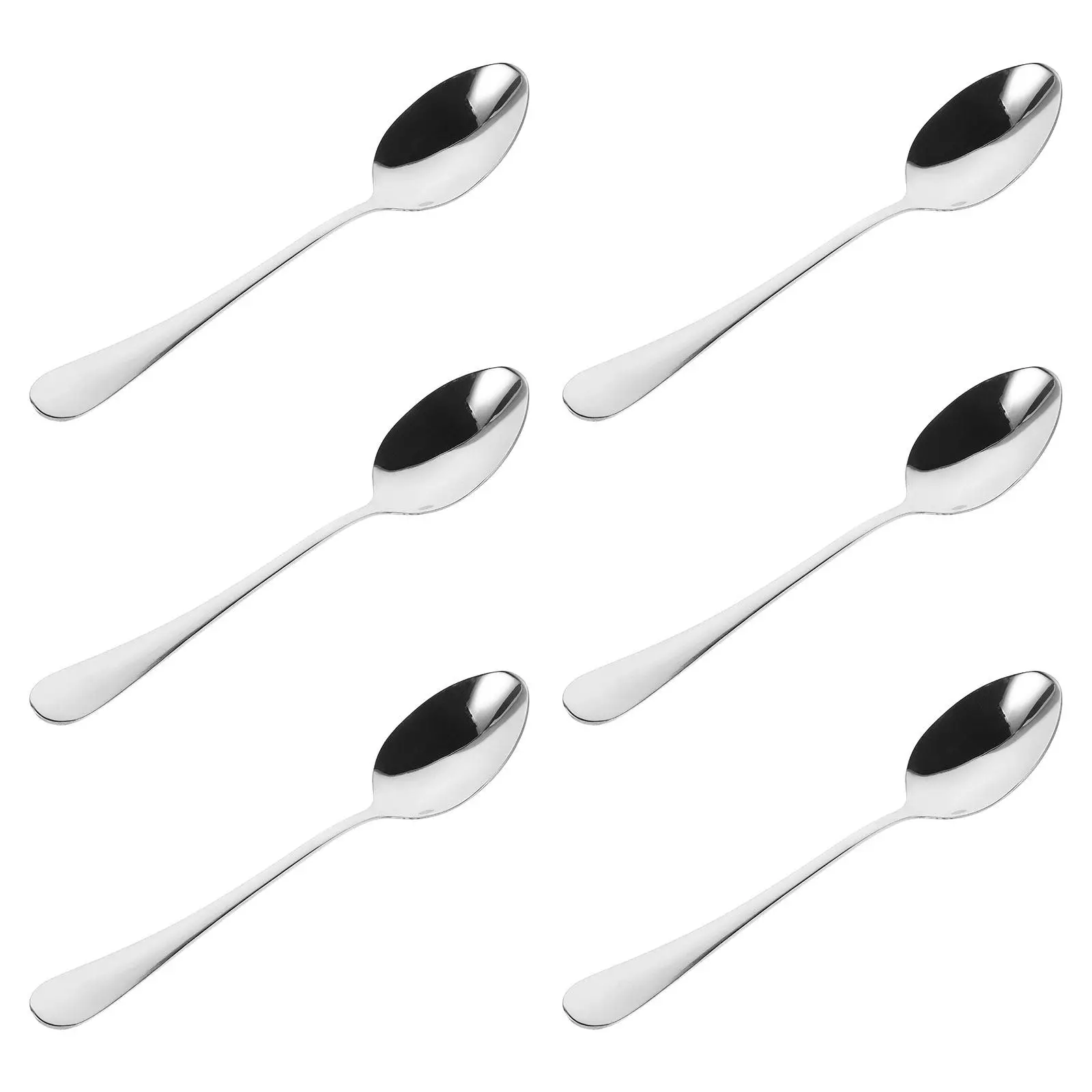 6本セット-ステンレス製-厚手ロングハンドル-サービングスプーン-多用途-アジア風-西洋風-デザート-コーヒー-プリン-ご飯-シリアル用スプーン
