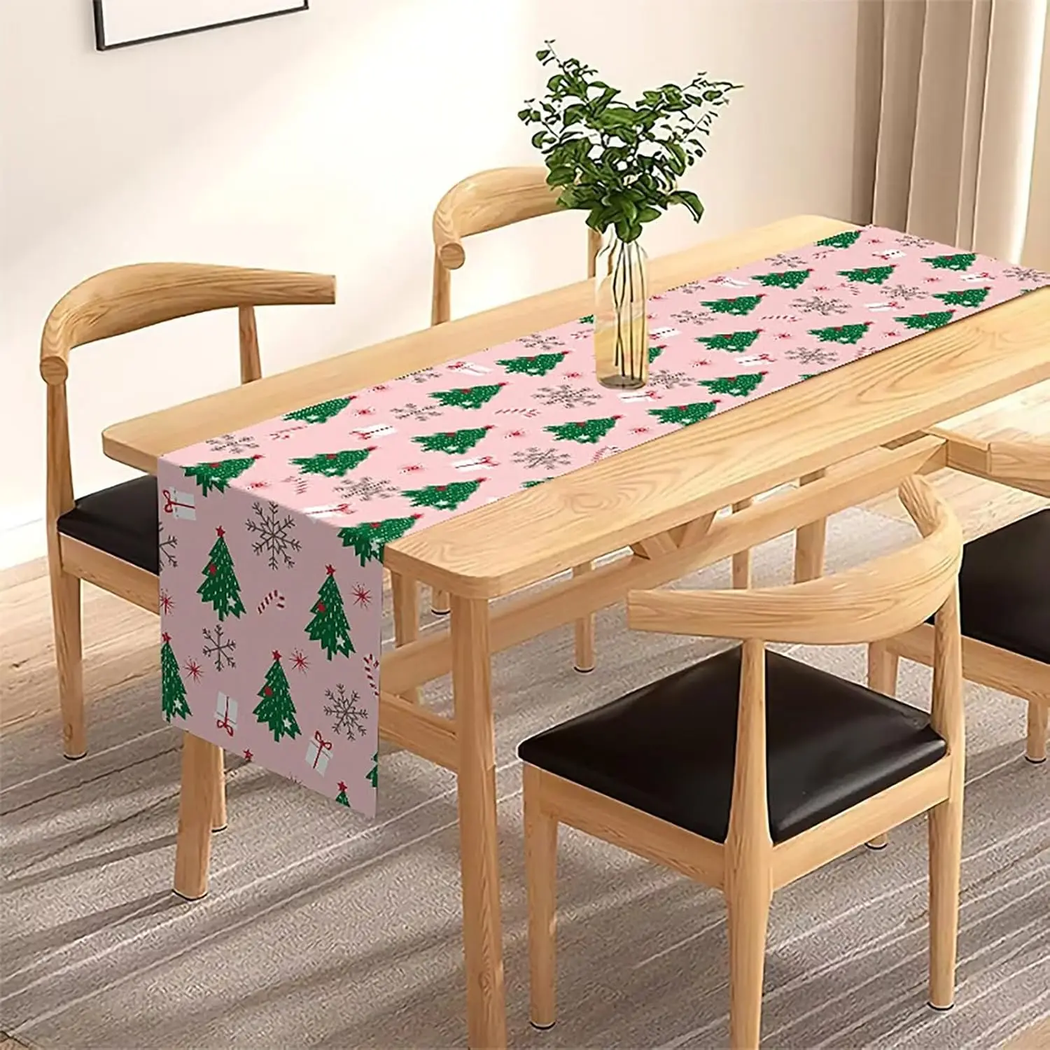 Christmas Snowflakes Xmas Tree Linen Table Runner Party Decor Winter Holiday Kitchen Dining Table Runner Christmas Decorations