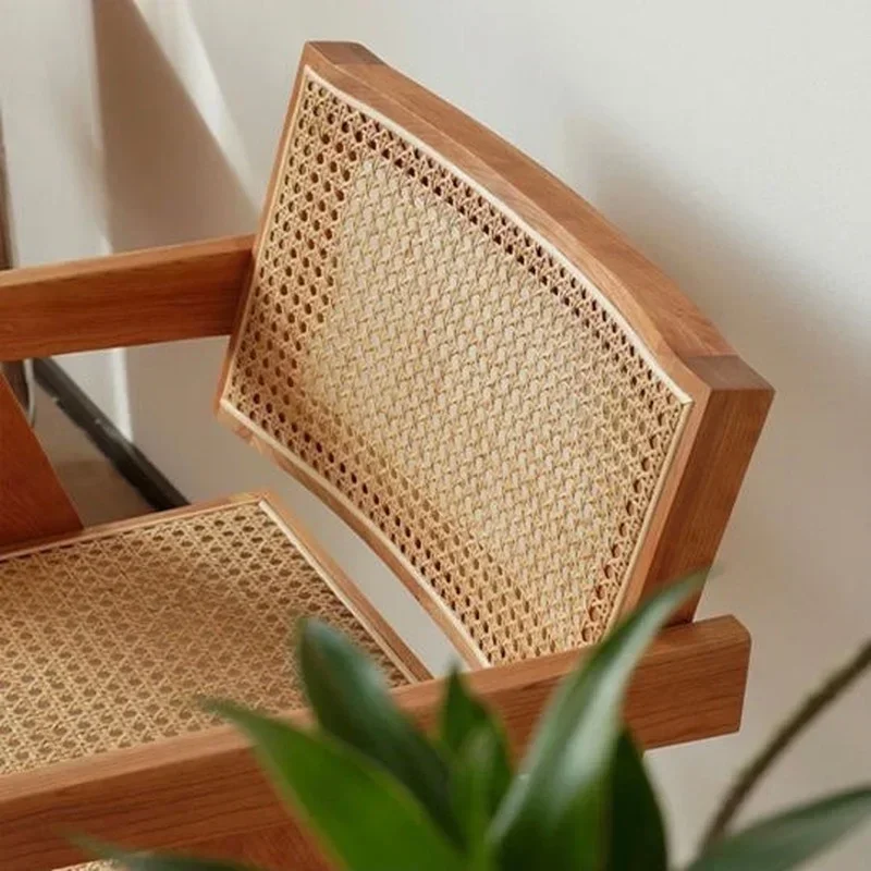 Nordic ins solid wood real rattan dining chair Medieval designer Chandigarh retro armrest leisure