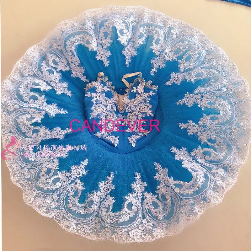 

white lace embroidery ballet tutu professional women swan competition sequin flower dress skirt kids toddler girls Dance wear