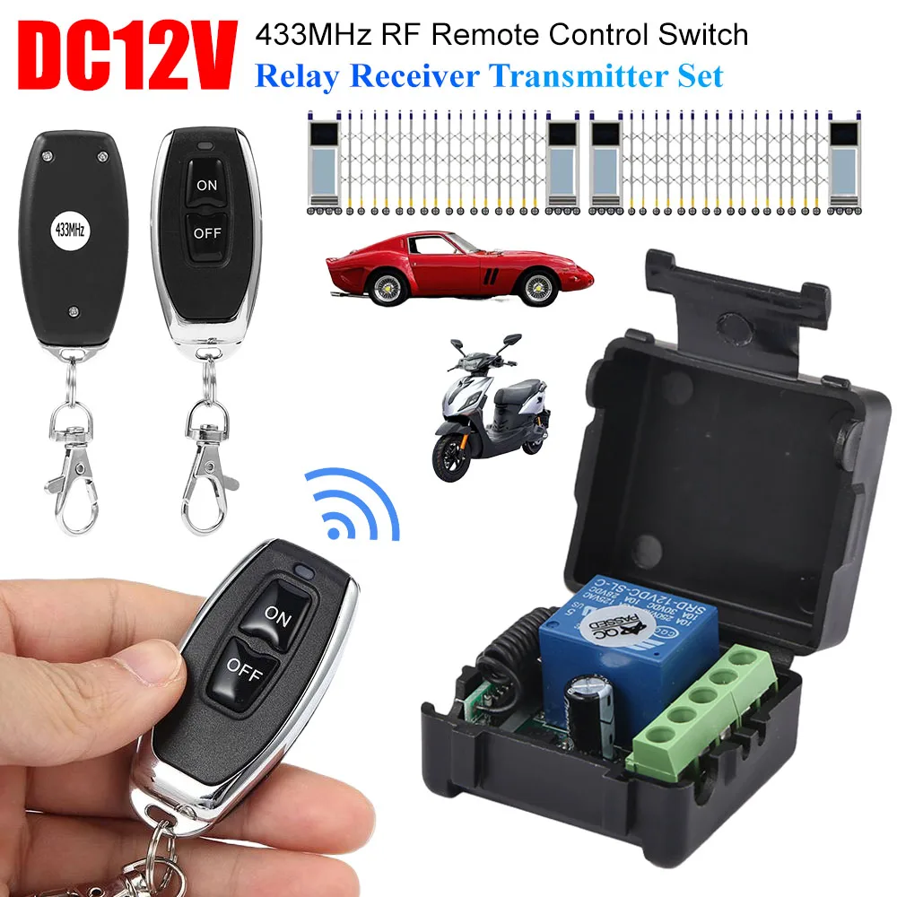 DC12V 433MHz RF Remote Control Switch Relay Receiver Transmitter For Universal Garage Door LED Light Motor Electromagnetic Lock