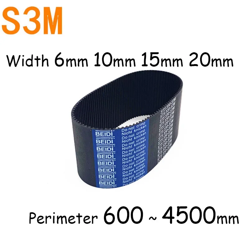 

S3M Timing Belt Rubber Closed Loop Length Perimeter 600 612 633 645 657 660 693 699 ~ 4500mm Width 6mm 10mm 15mm 20mm Pitch 3mm