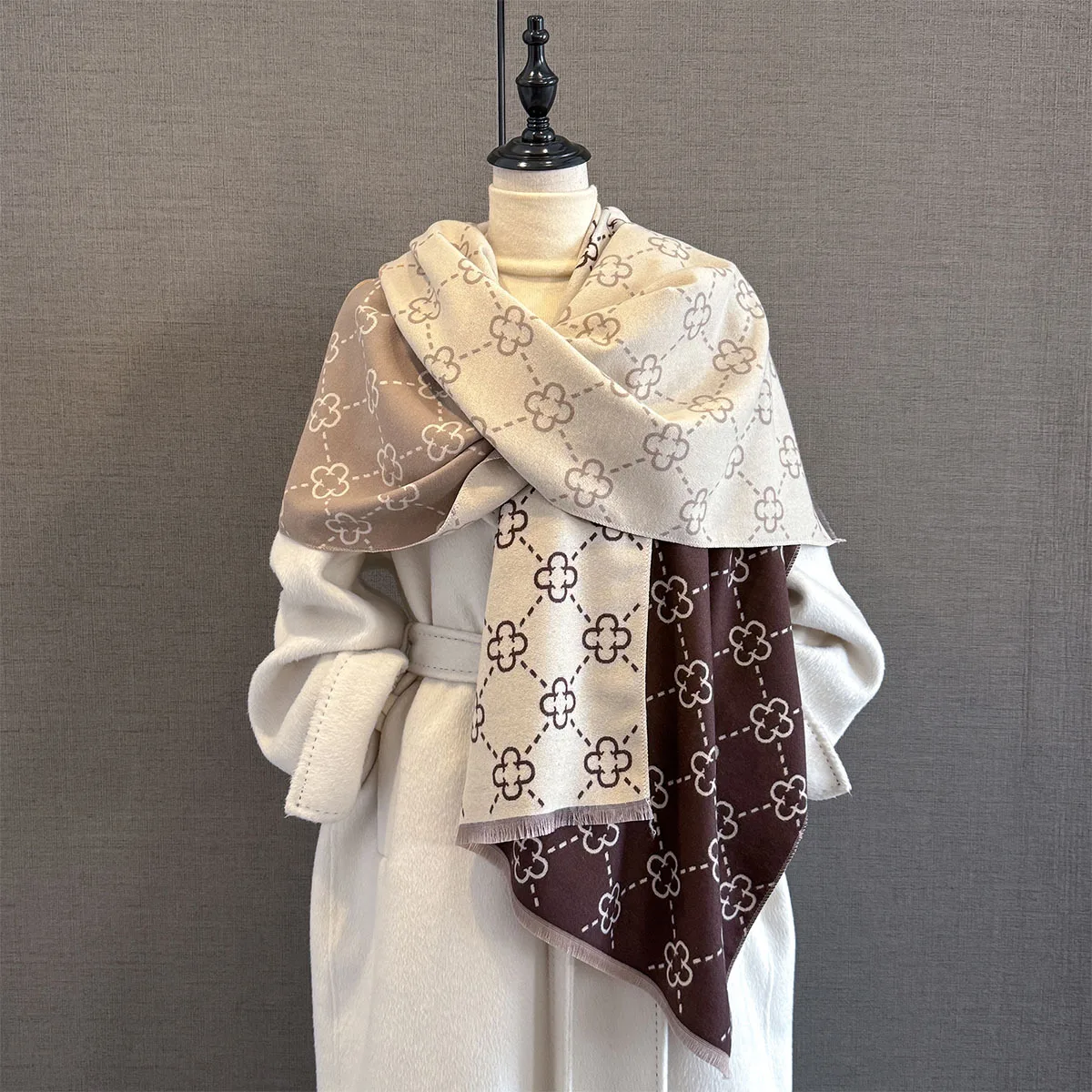 Осень-зима, теплый кашемировый шарф, модная шаль с цветочным принтом, женский шейный платок, платки из пашмины, женское пончо Echarpe