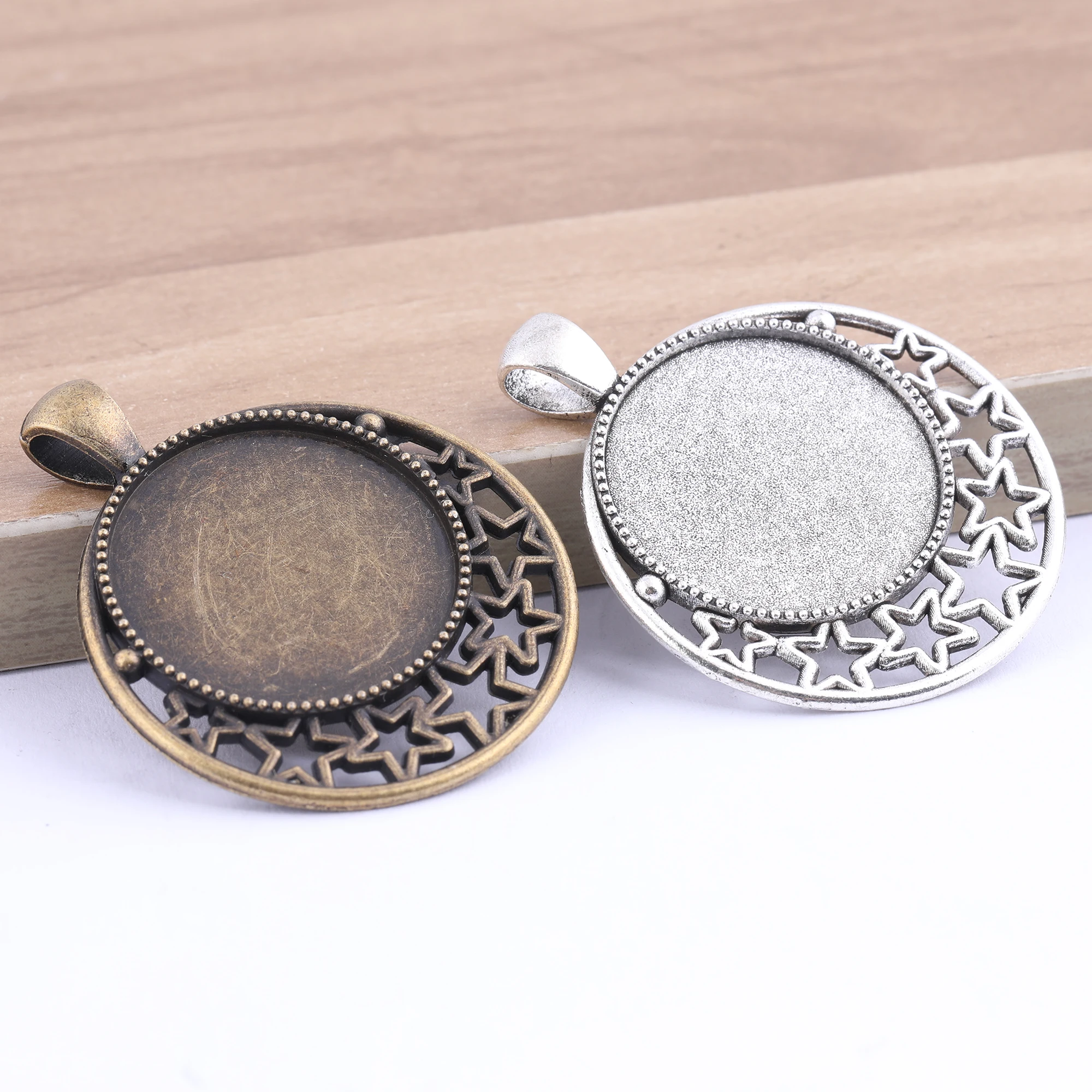 

5pcs 25mm Cabochon Base Settings Antique Bronze Silver Pendant Bezel Trays Diy Keychain Charm Blanks For Jewelry Making