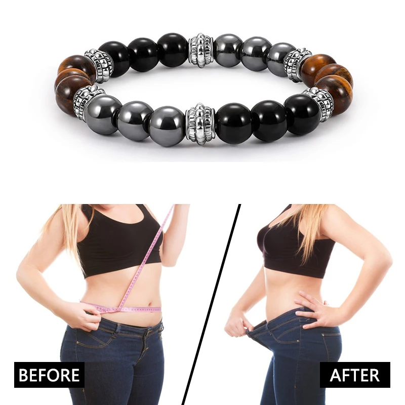 

Black black glass tiger eye stone alternating alloy bracelet magnetic therapy weight loss bracelet health tool