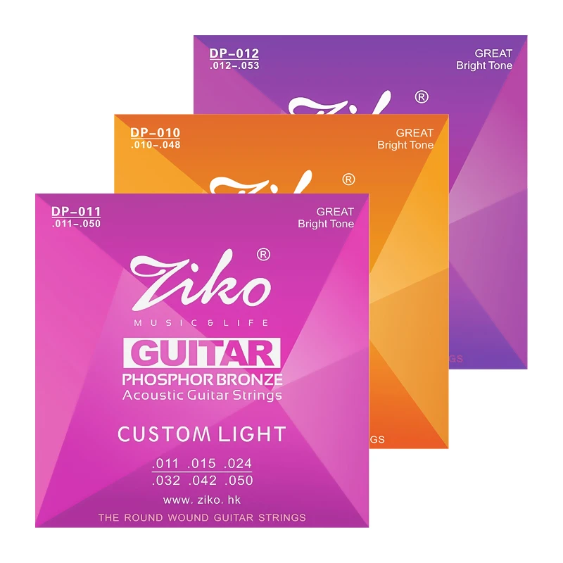 ZIKO Cordes Guitare Acoustique DP 010 / 011 / 012 Noyau Acier Phosphore Bronze Enroulement 1 Set Accessoires Guitare