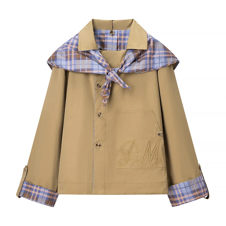 ZERAINS 2025, Herbst und Winter, neue Damenbekleidung, vielseitige britische Retro-Karo-Jacke mit doppelseitigem Revers und Schal