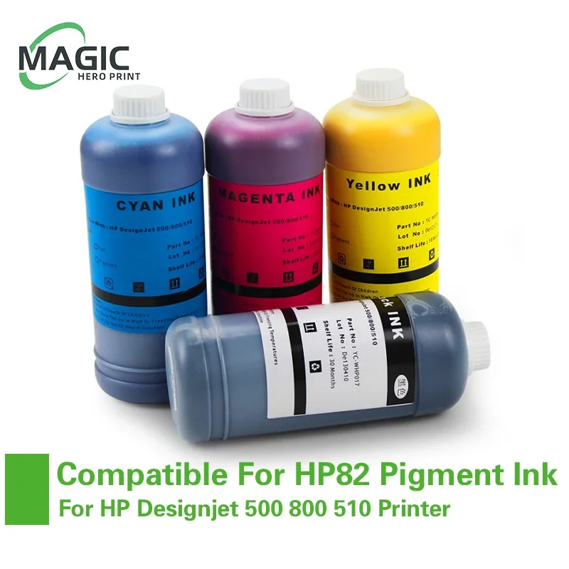 1000ml/bottle 4 Colors For HP82 Pigment Ink For HP Designjet 500 800 510 Printer
