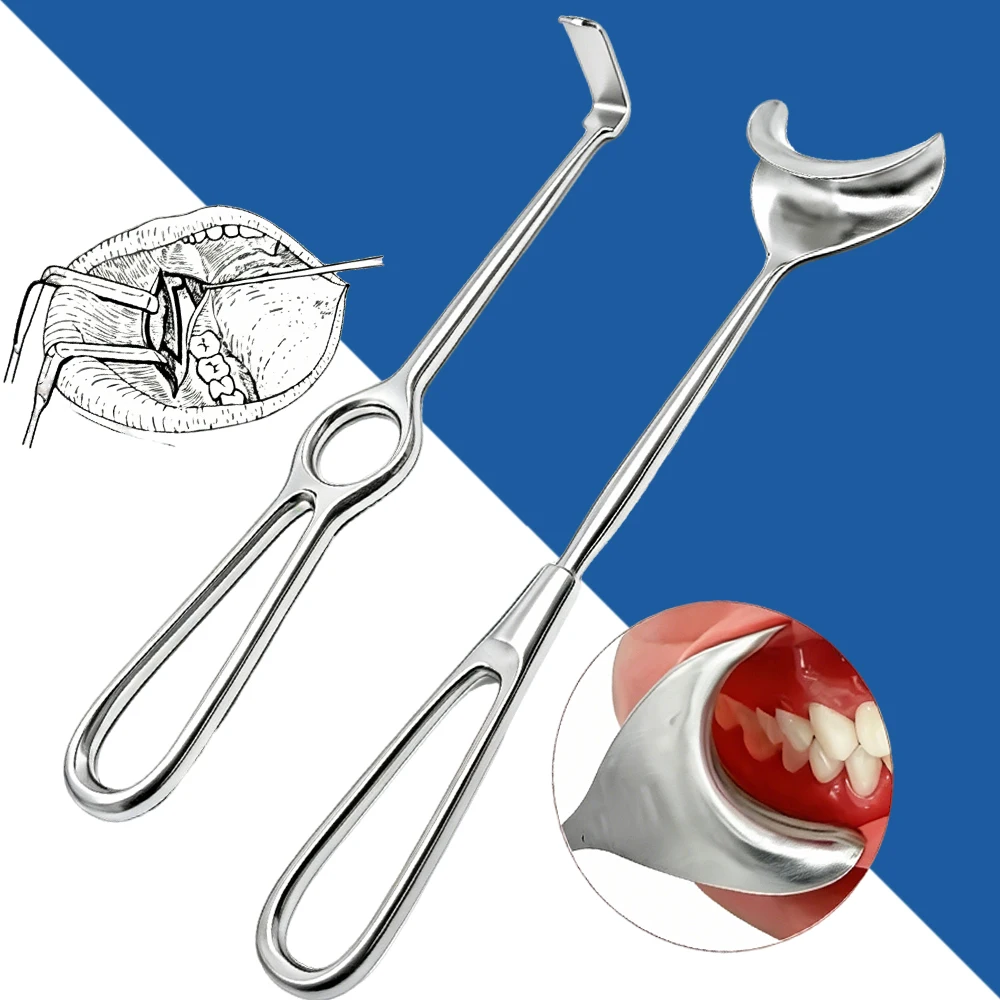 Long Bent Stainless Steel Dental Surgical Retractor for Implant and Maxillofacial Soft Tissue Management