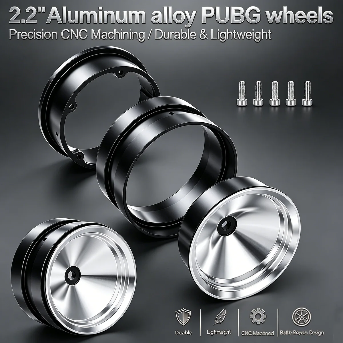 2.2'' Aluminum Beadlock Wheel Rims for 1/10 RC Crawler – Fits TRX4 SCX10 VS4-10 Gen8 – Heavy Duty Upgrade