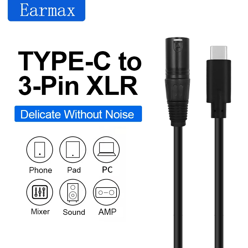 USB-C To 3-pin XLR TYPE-C Cable is For Audio Speakers Amplifiers Mixing Consoles Mobile Phones Laptops and IPads