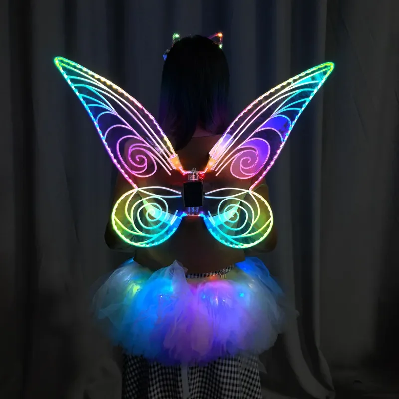 LED Glowing Butterfly Wings for Women Kids Colorful Light Up Fairy Angel Wing Costume Party Cosplay Dance Performance Prop