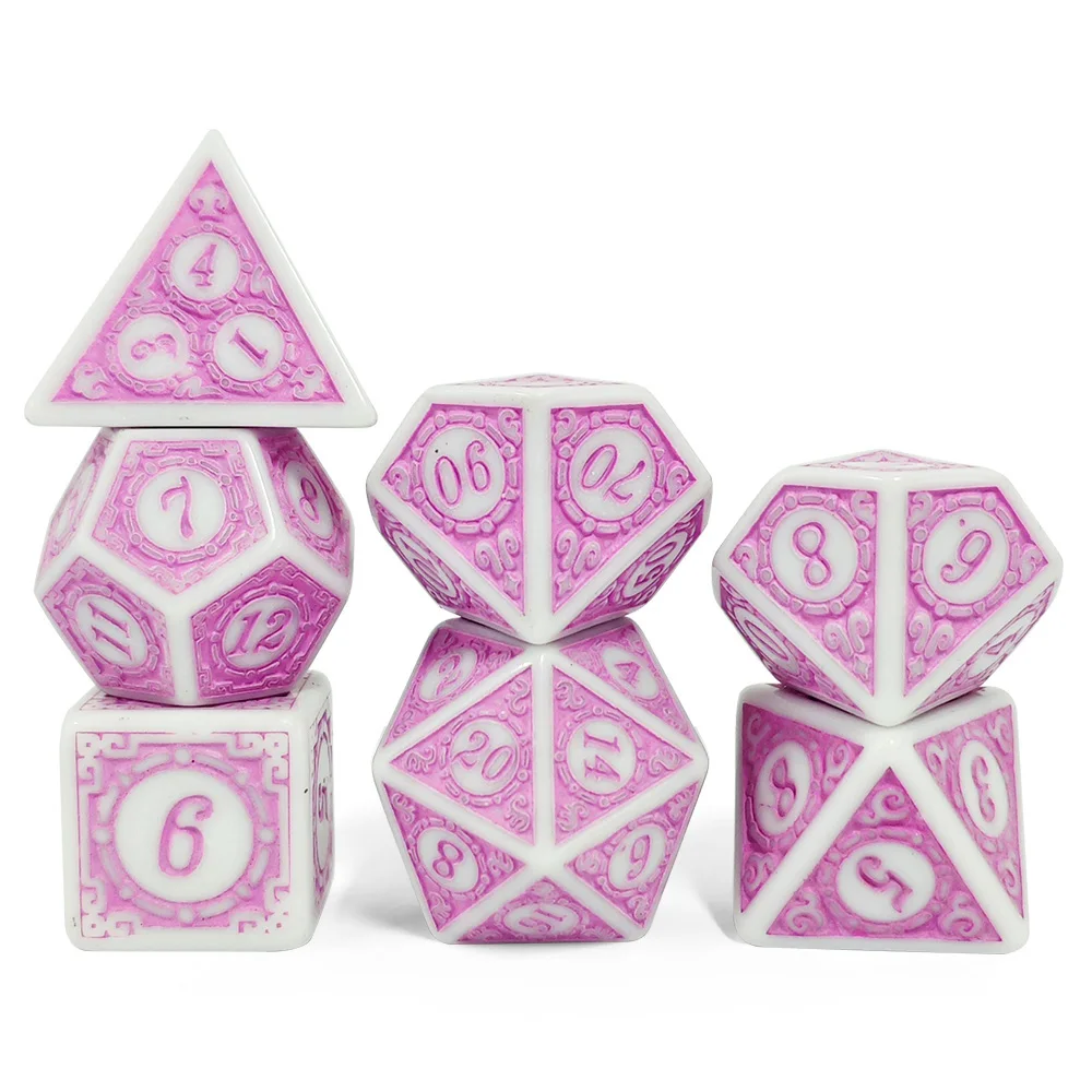 7Pcs White Pink Acrylic Polyhedral Dice Set Retro Pattern DND RPG Dice For Tabletop Role Playing Board Game Accessories view 4