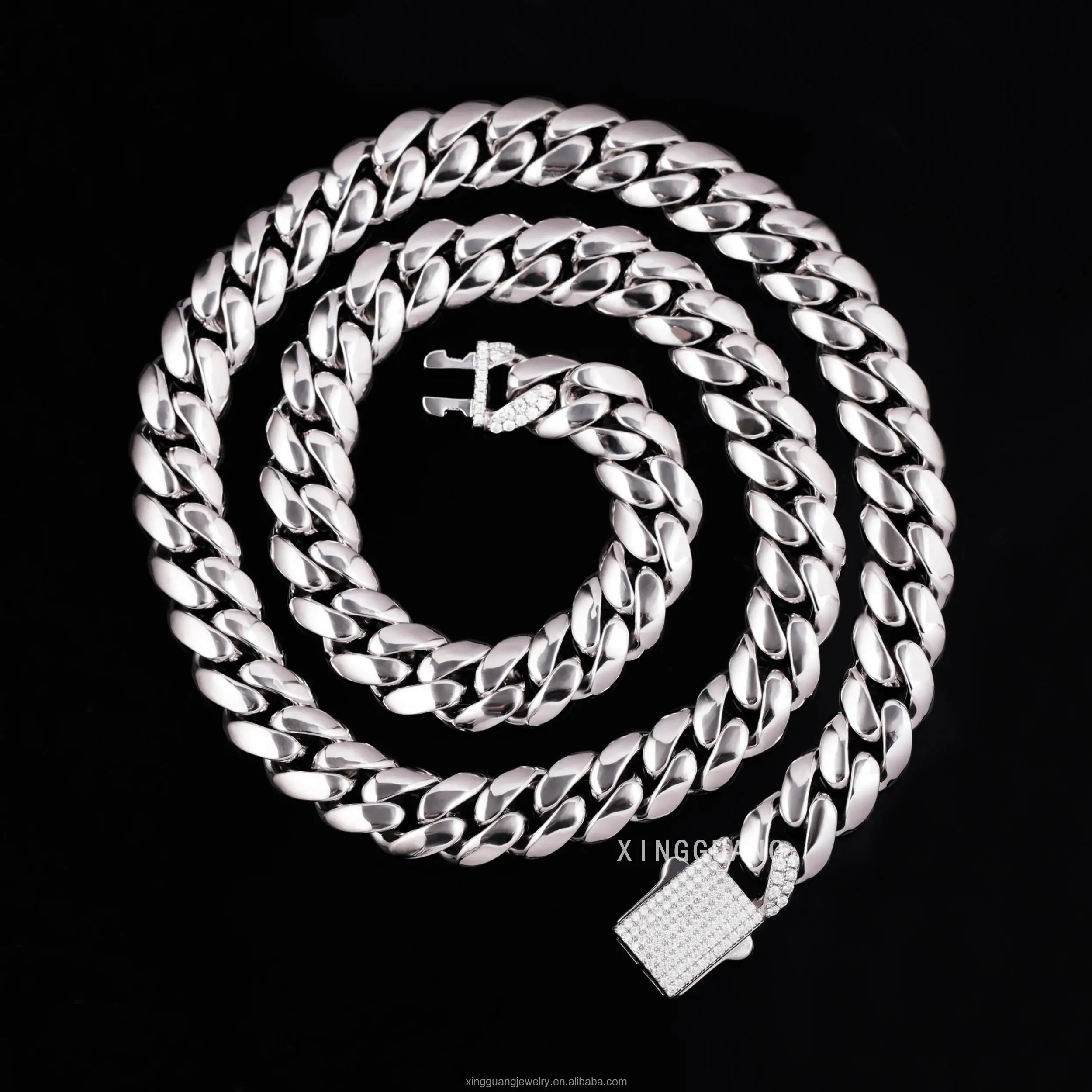 Jewelry Hip Hop Gold Plated 925 Sterling Silver 12mm Wide Heavy Silver Cuban Chain for Mens Jewelry.