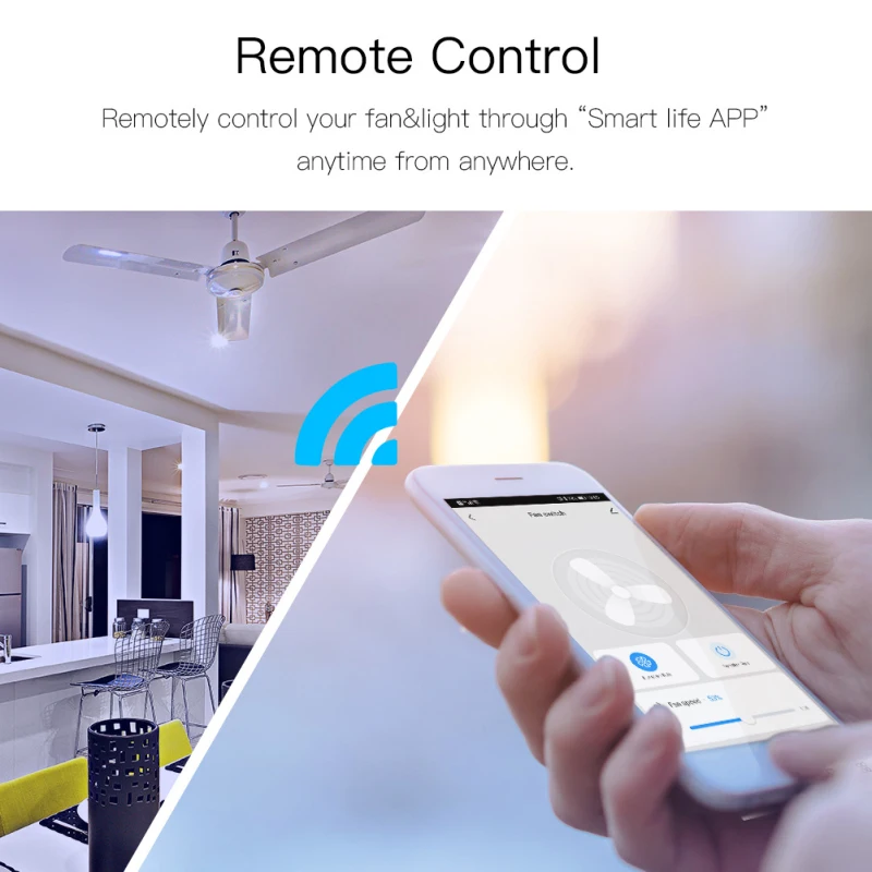 New WiFi RF Smart Ceiling Fan Light 2/3 Way Control Smart Life/Tuya APP RF Remote Speed Control Alexa Home Compatible