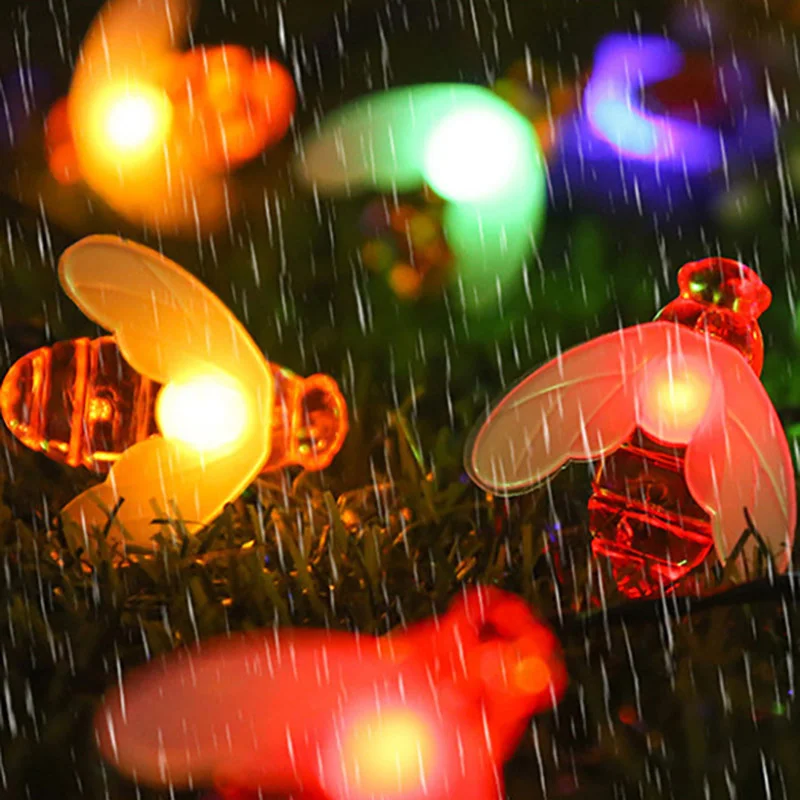 12m/7m/5m Solar Honey Bee LED String Lights for Garden Balcony Tree Christmas Party Halloween Decoration Little Bee String Light