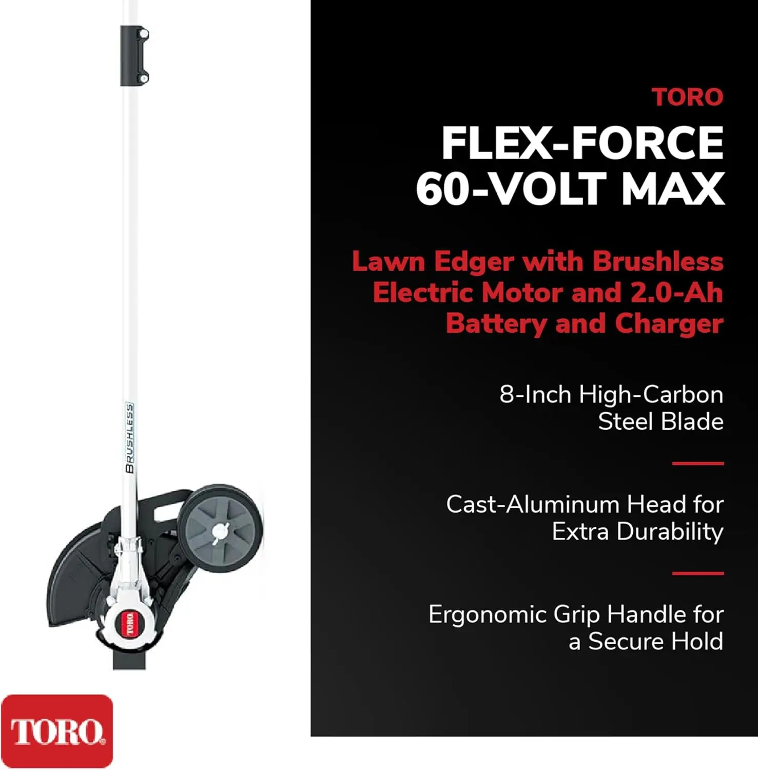 Flex Force 60-Volt Max 8-Inch Cordless And Brushless Stick Lawn Edger With 2.0-Ah Battery And Charger