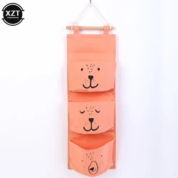 3 Pockets Wall Mounted Cotton Storage Bag Closet Cute Organizer Clothes Waterproof Sundries Bags Children Room Pouch Home Deco