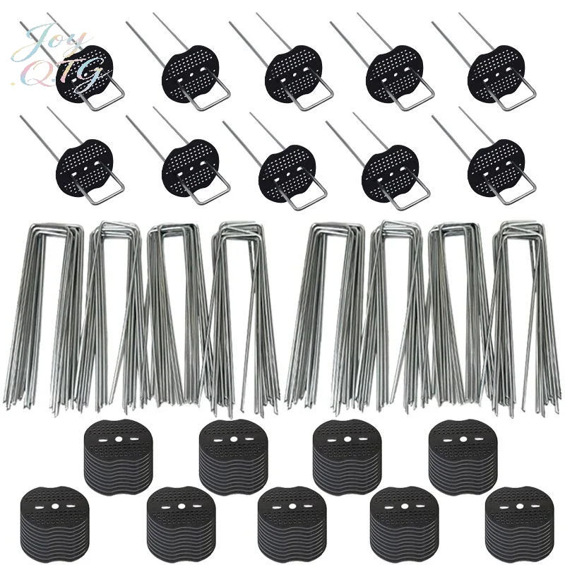 U Shaped Galvanized Garden Staples  with Pads Heavy Duty Metal Stakes for Tubing Fixing Landscape Fencing Cloth Anchoring