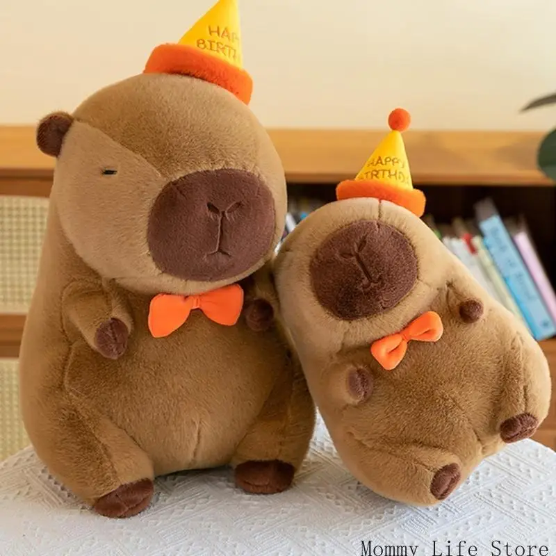 Cartoon peluche giocattolo kapybara con cappello compleanno calmante lenitivo giocattolo abbraccioso giocattolo per adulti e
