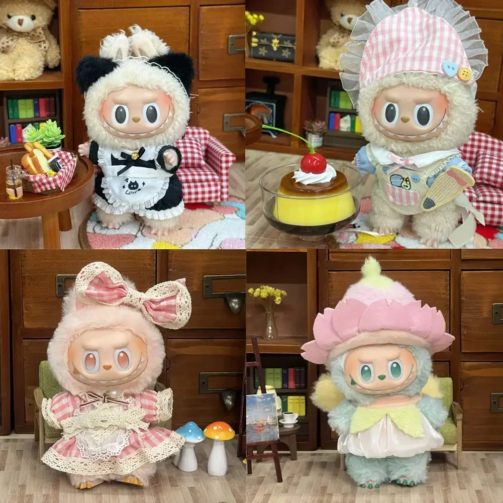 For 17cm Labubu Doll Clothes Cat Girl Maid Costume Accessories Suitable for Ropa Labubu V1V2V3