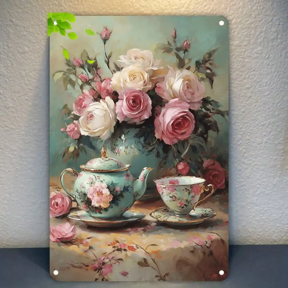 Metallschild mit Vintage-Rosen, Retro-Wandkunst, 20,3 x 30,5 cm, Blechschild für Zuhause, Küche, Bar, Pub, Dekoration