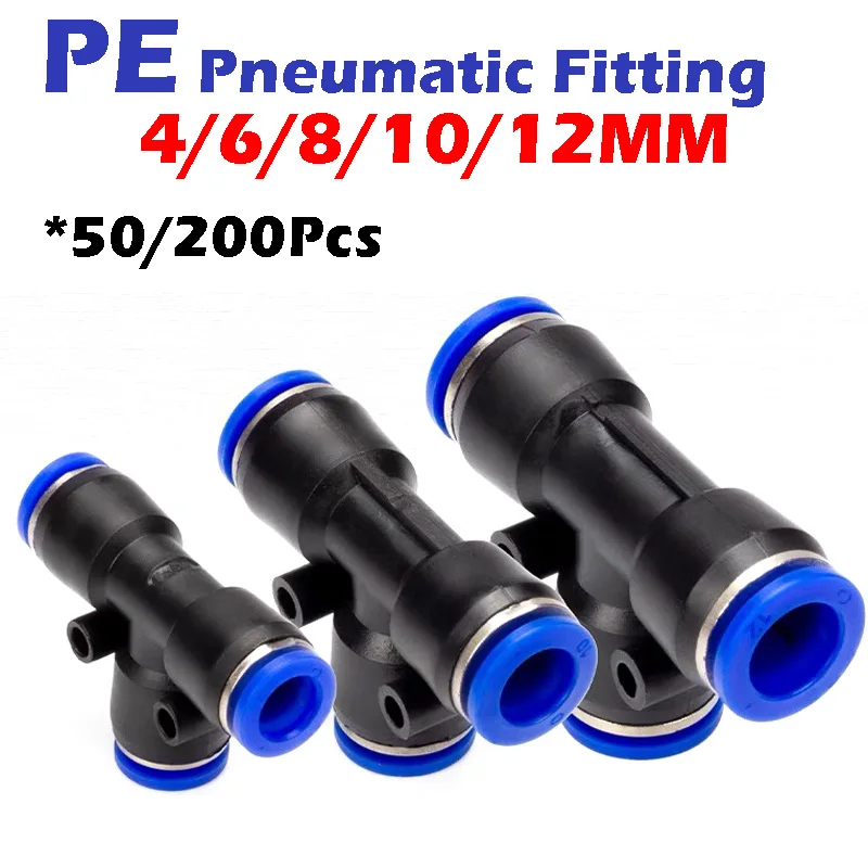 

PE Pneumatic Connector Air Fitting Quick Connect Tee Reducer T-shaped Plastic Pipe Water Hose 4mm 6mm 8mm 10mm 12mm