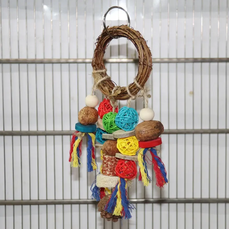 Parrot toy colored hanging rings, rattan balls, rattan swings, string bird cage accessories, bird supplies Bird Cage Bite