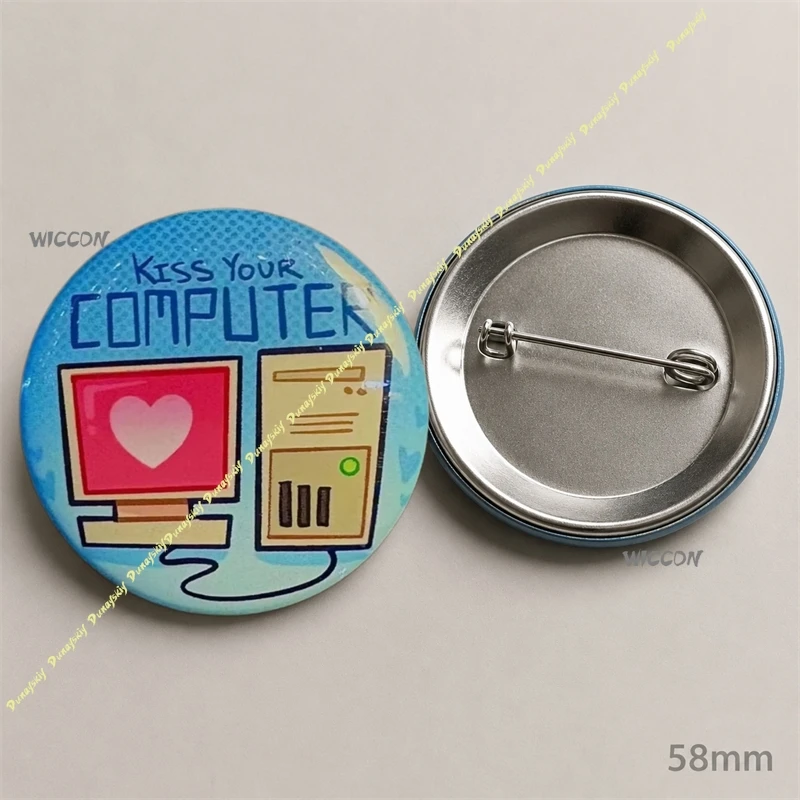 Kiss Your Computer Button Pin Badge 58mm Objectum Robot Love Cosplay Accessories Decorative Pin for Backpack Jacket Fans Gift
