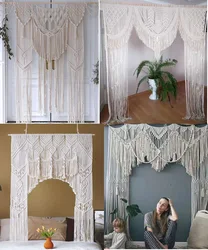 Cortina de fondo de macramé de algodón hecha a mano, tapiz colgante de pared artístico con borlas bohemias, para boda, 180x200cm