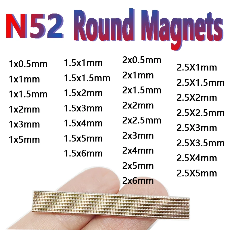 Micro-aimants ronds 1x0.5 1x1 1x1.5 1x2 1x3 1x5 1.5x0.5 1.5x1 1.5x1.5 1.5x2 1.5x3 1.5x5 1.5x6 2x1 2x1.5 2x1 2x2 2x3 2.5x1 mm DIY