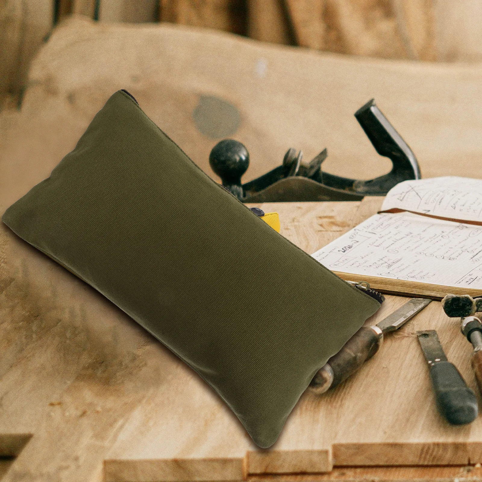 

Canvas Tool Bag High Strength Durable Wear Resistant Builder Electrician Small Zipper Pouch Heavy Duty Utility Bag Wax Canvas