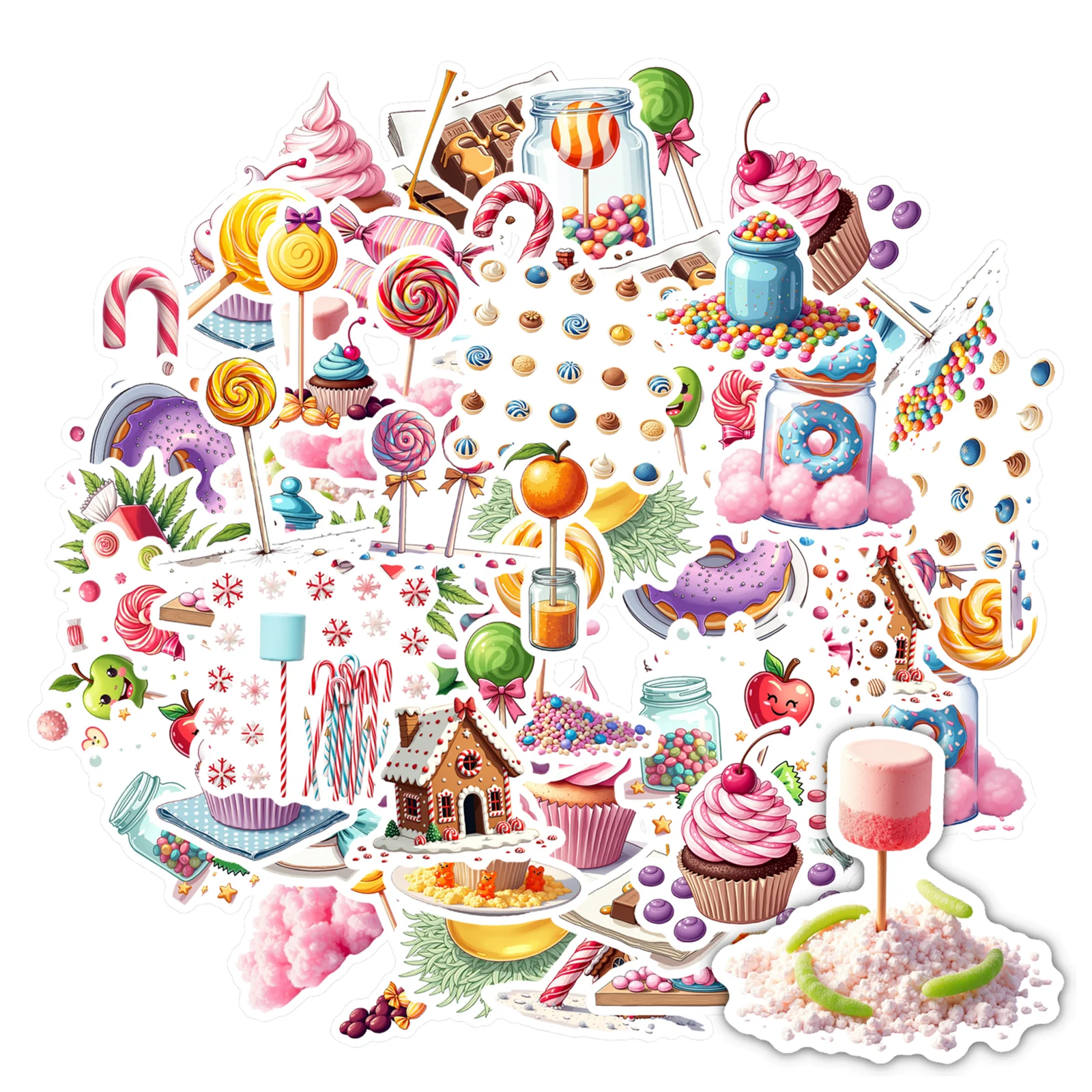 35pcs-100pcs Cartoon Dessert Stickers Colorful Candy Stickers DIY Stickers For Suitcase Fridge Phone Luggage Laptop