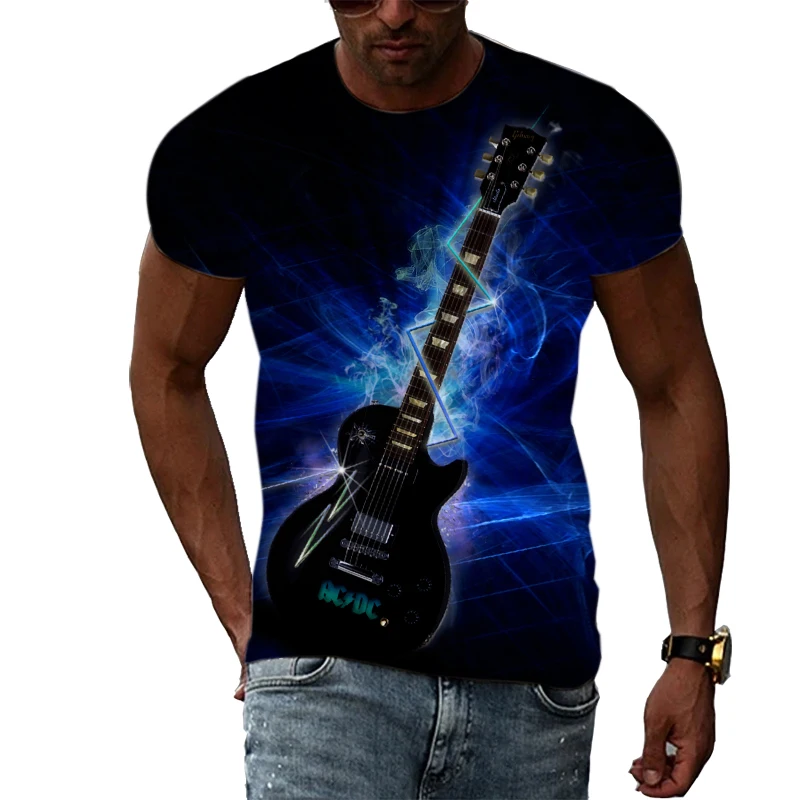 Rock Classical Guitar Cello Music Enthusiast 3D Harajuku Print Summer Artistic Casual Crewneck Short Sleeve Fashion T-shirt Tops