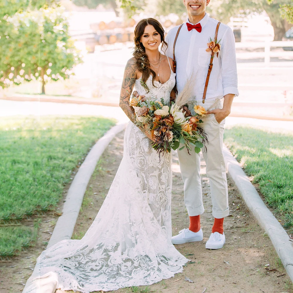 Correas espaguetis vaina vestidos de novia sin espalda Envío Directo encaje Floral personalizado 2022 romántico Granero Maxi Pastrol vestido de novia