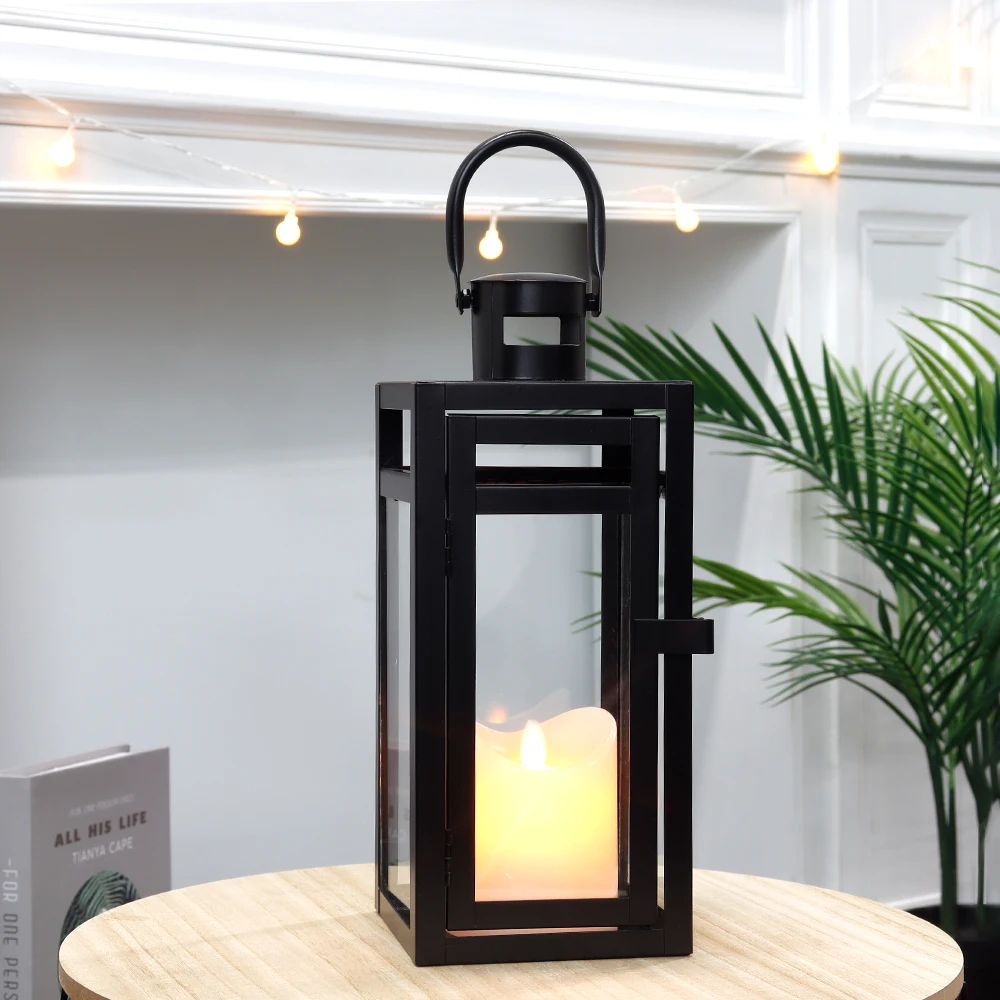 Black Metal Candle Holder Lanterns Hanging Lantern Candlestick Light Outdoor Lantern for Indoor Outdoor Wedding Party Home Decor