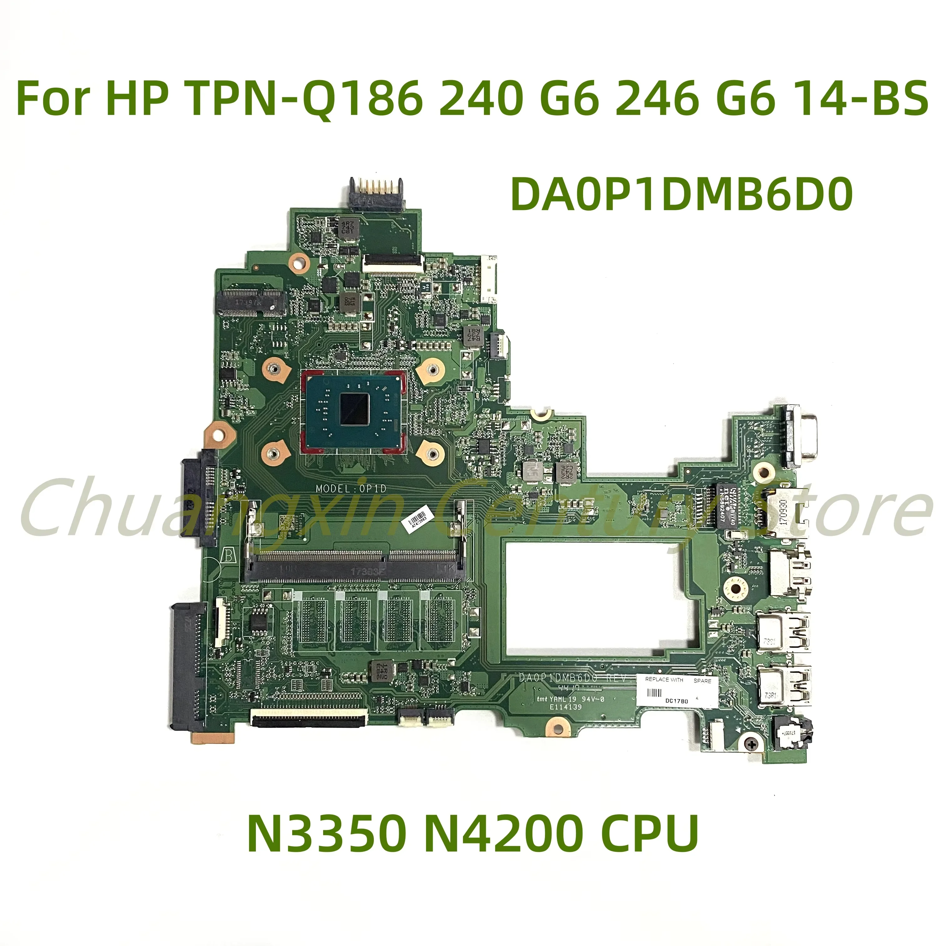 

Подходит для ноутбука HP TPN-Q186 240 G6 246 G6 14-BS, материнская плата DA0P1DMB6D0 с процессором N3350 N4200, 100% протестирована, полностью работает