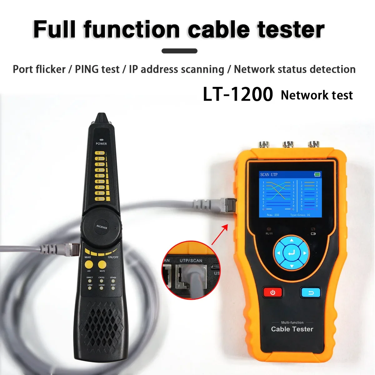 Network Cable Tester LT-1200T RJ45 RJ11 BNC Cable Digital Wire Tracer Tracker with Port Flicker Ping Test  AHD TVI CVI CVBS