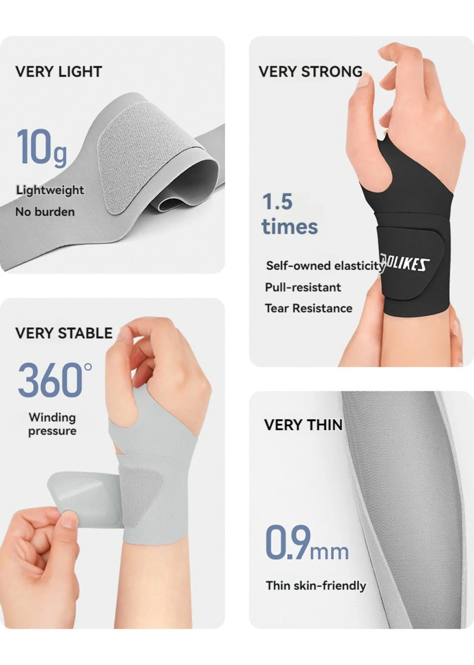 AOLIKES Ultradünne und weiche Handgelenkbandage für Männer und Frauen, verstellbare Handgelenkstütze für Basketball, Tennis, Badminton – Detail 6