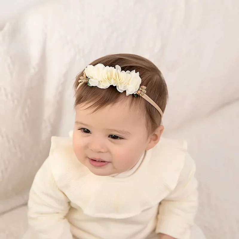 Baby Girl Headband Chiffon Flower Nylon Elastic Hair Band Newborn Head Flower Toddler Headband Fashion Wreath Hair Accessories