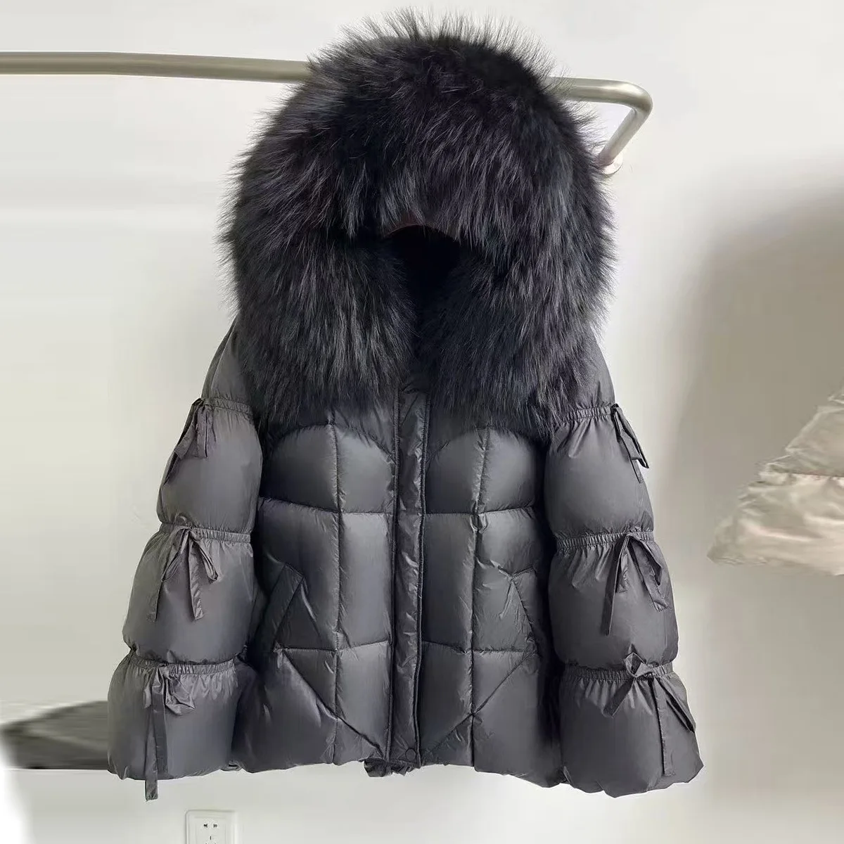 Winter Female Zipper Thick Warm Mid-length Jacket Natural Oversized Fur Collar Down Jacket Women White Duck Down Parker Outwears