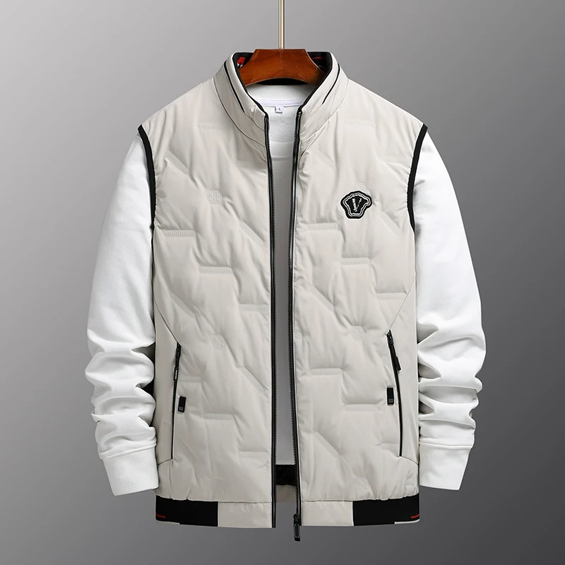 

Простая свободная модная верхняя одежда с воротником-стойкой, ветрозащитная повседневная термобелье без рукавов на молнии, жилет на утином пуху, пальто, мужская теплая одежда